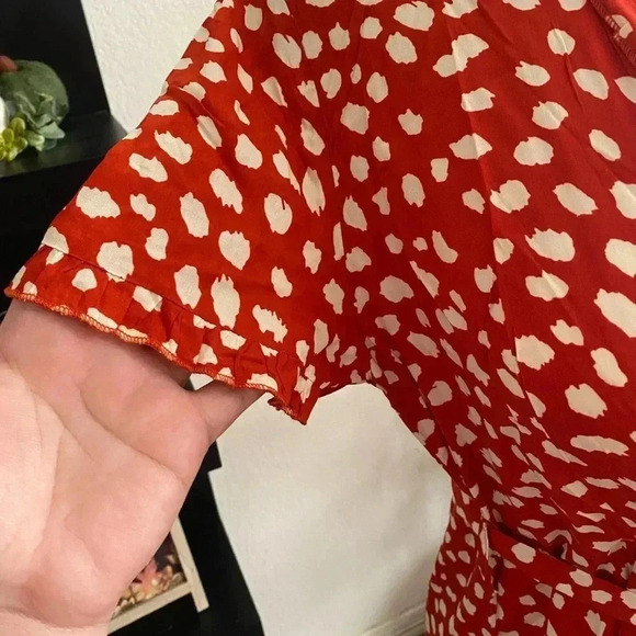 🆕Boho Trendy Orange & White Abstrac Dot Surplice Dress M🆕 - Picture 5 of 11